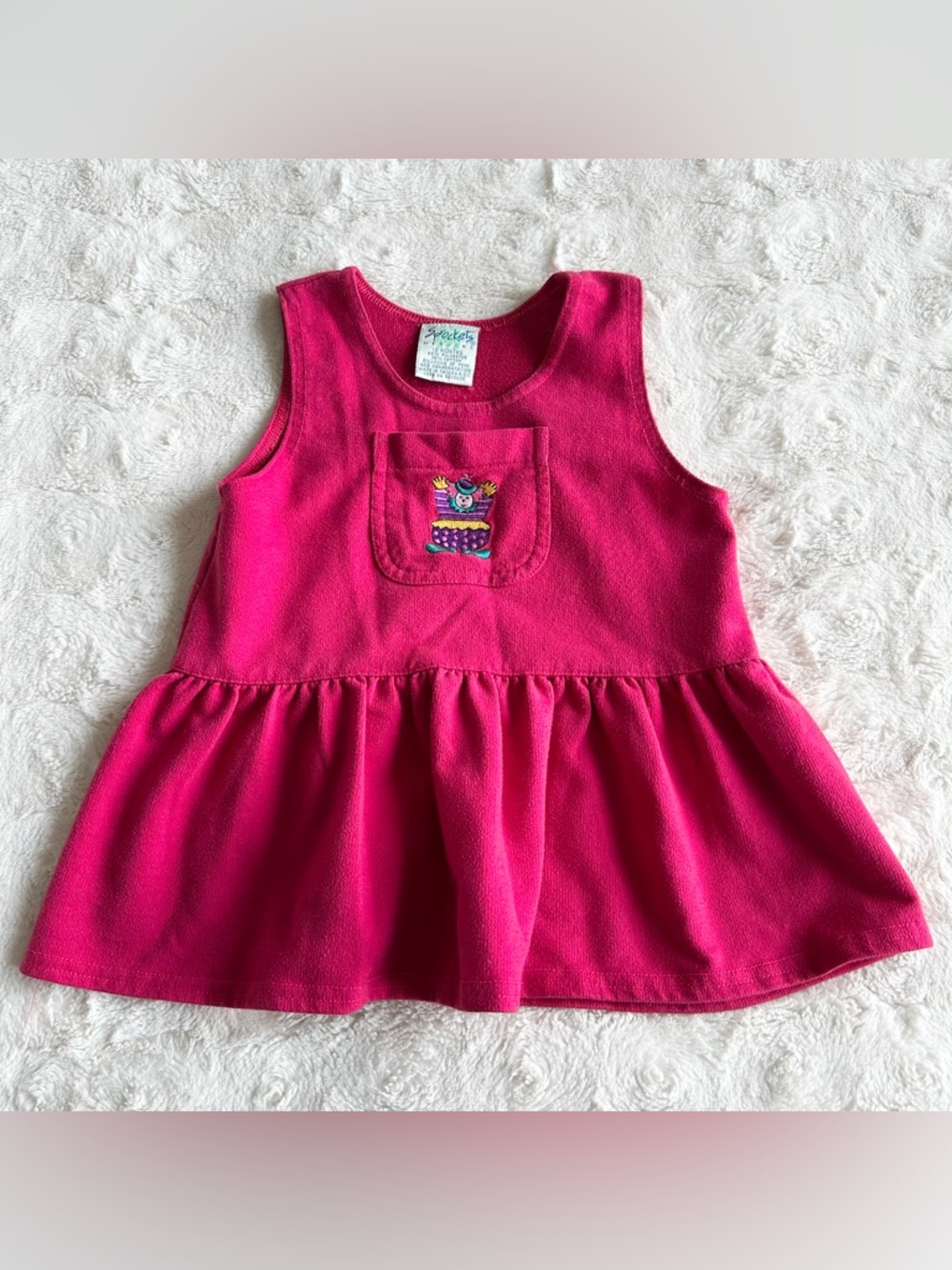 Vintage Sprockets Sundress Baby 18 Months Pink Clown Cotton Ruffle Circus Cute